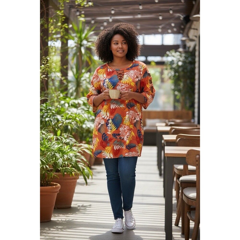 New York Laundry Tropical Floral Print Women’s Plus Size 3X Top Cutouts Neckline